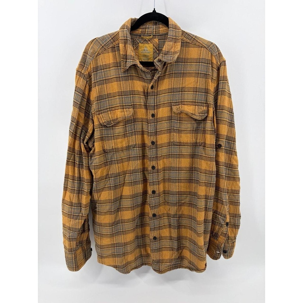 Ascend, Mustard/Gray Plaid Cotton Blend, Button Down Shirt, Men's Size Large